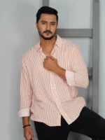 Men’s Casual Full Sleeve Shirt (peach) - Image 2