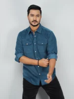 Men’s Cord Fabric Full Sleeve Shirt (navy) - Image 3