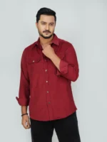 Men’s Cord Fabric Full Sleeve Shirt (red) - Image 3