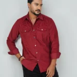 Men’s Cord Fabric Full Sleeve Shirt (red)