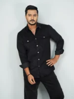 Men’s Cord Fabric Full Sleeve Shirt (black) - Image 3