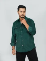 Men’s Cord Fabric Full Sleeve Shirt (green) - Image 3