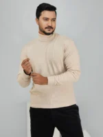 Men’s Turtleneck Full Sleeve Sweater Cream - Image 2