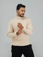 Men’s Turtleneck Full Sleeve Sweater Cream - Image 3